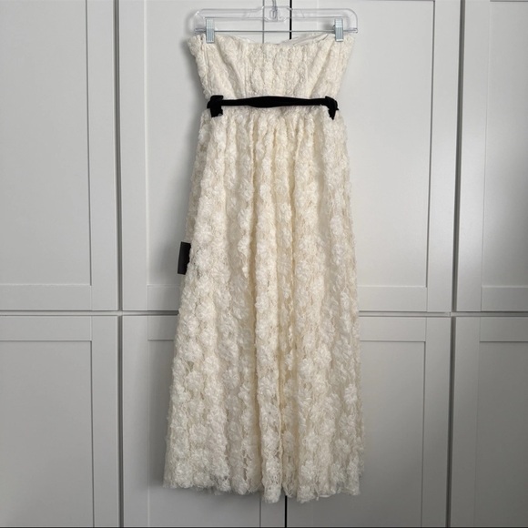 Lulu's Ivory 3D Floral Lace Strapless Midi Dress Formal Prom Wedding Party Gown - Picture 10 of 16